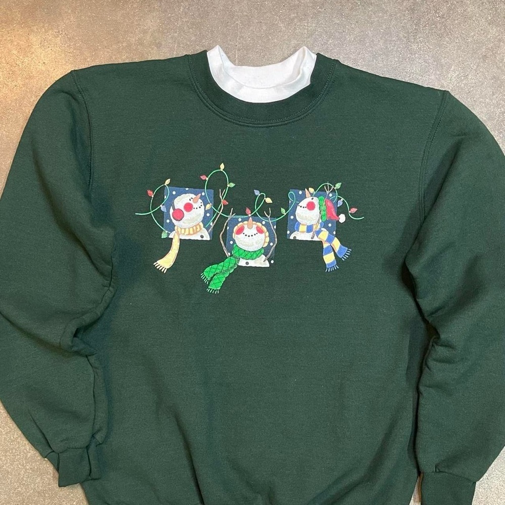 Vintage Ugly Christmas Sweatshirt Snowmen Holiday Cozy Winter Crewneck - Picture 2 of 8